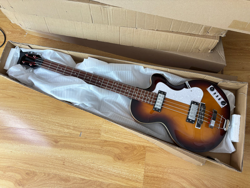 4 String 30 inch Short Scale Semi Hollow Sunburst Electric Bass Guitar(PHF-129)