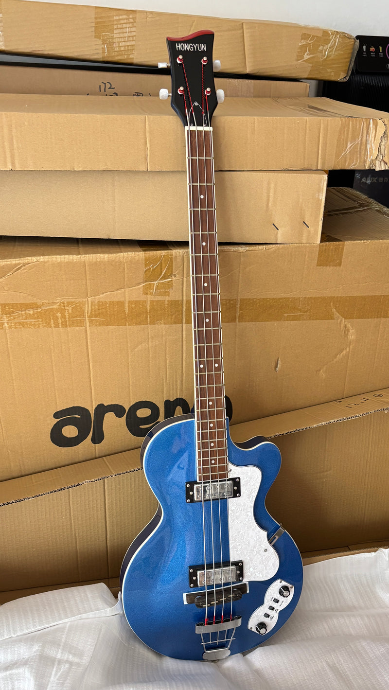 4 String LP Style Glossy Metallic Blue Electric Bass Guitar (PHY-101)