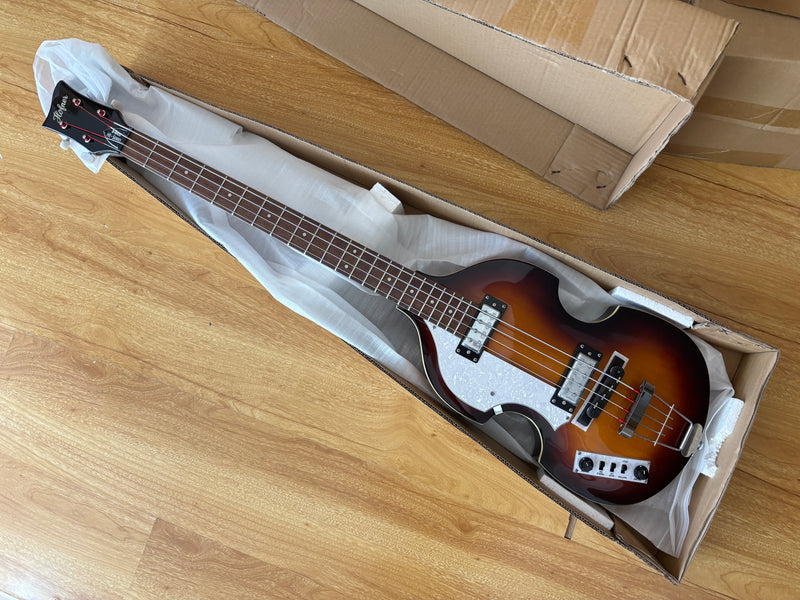 4 String Left Hand Vintage Violin-Shaped Semi Hollow Electric Bass Guitar (PNY-012)