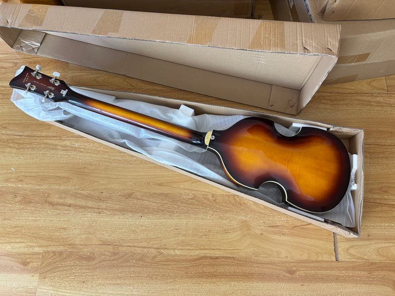 4 String Left Hand Vintage Violin-Shaped Semi Hollow Electric Bass Guitar (PNY-012)