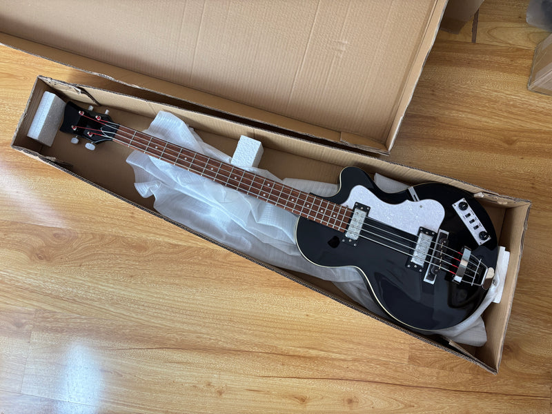 4 String Semi Hollow Archtop Electric Bass Guitar with Gloss Black Finish (PHF-128)
