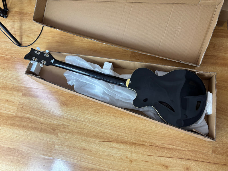 4 String Semi Hollow Archtop Electric Bass Guitar with Gloss Black Finish (PHF-128)
