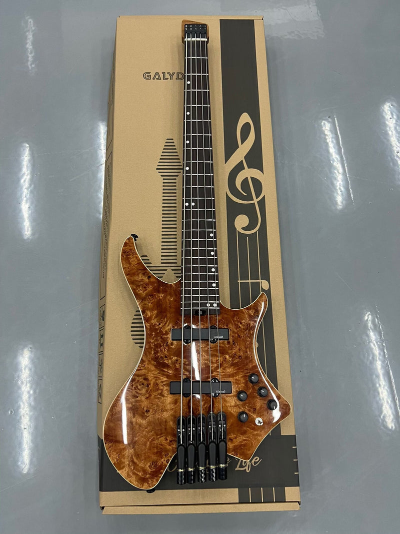 5-String Headless Electric Bass Guitar with Burl Maple Veneer Top (WTB-951)