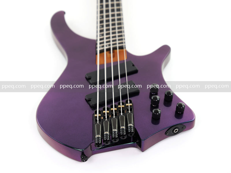 Headless 5-String Multiscale Fanned-Fret Bass Guitar with Gloss Color-Shifting Finish (LYM-299)