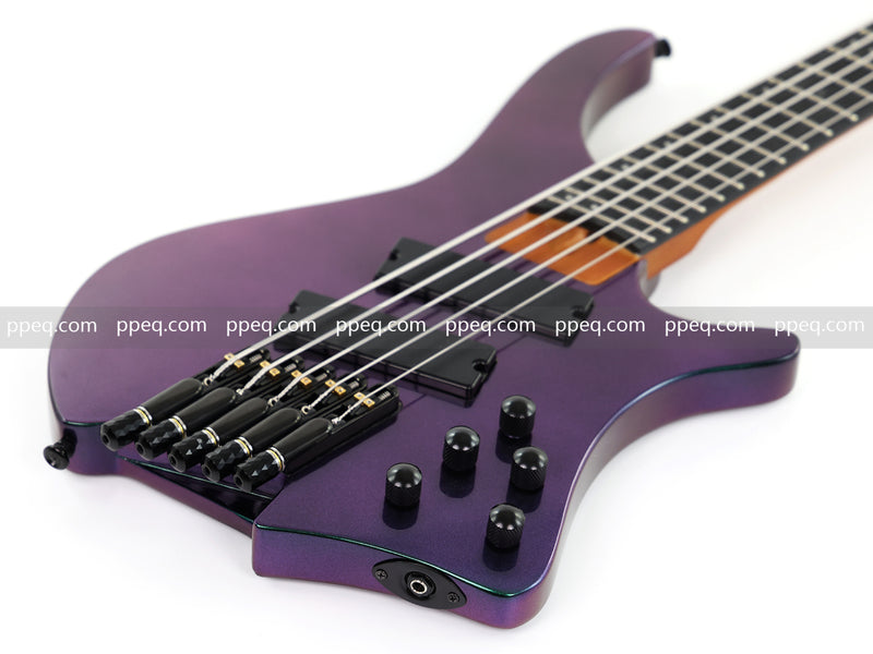 Headless 5-String Multiscale Fanned-Fret Bass Guitar with Gloss Color-Shifting Finish (LYM-299)