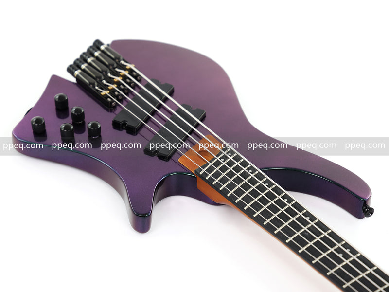 Headless 5-String Multiscale Fanned-Fret Bass Guitar with Gloss Color-Shifting Finish (LYM-299)