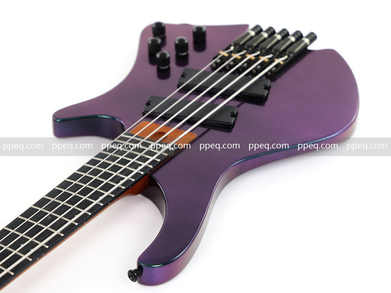 Headless 5-String Multiscale Fanned-Fret Bass Guitar with Gloss Color-Shifting Finish (LYM-299)