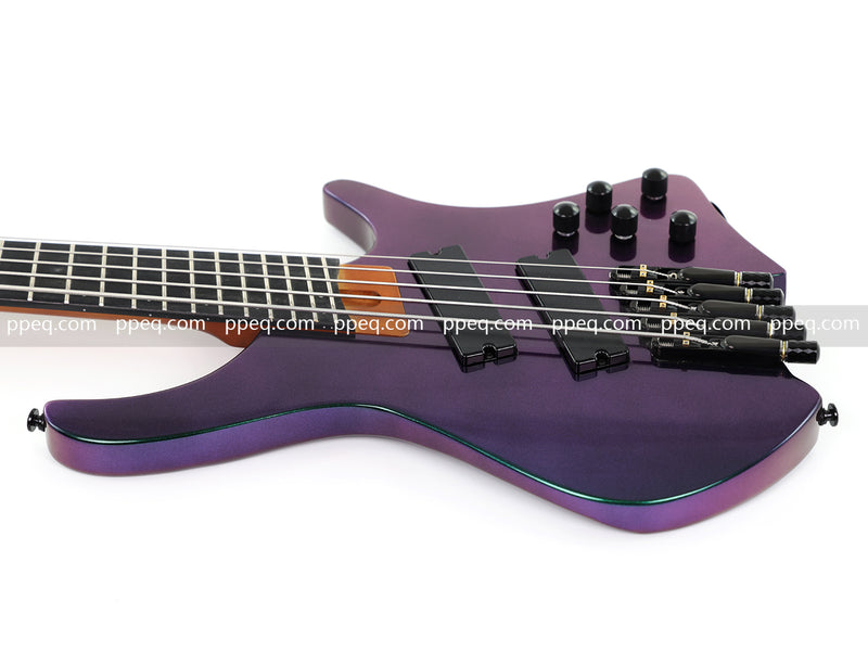 Headless 5-String Multiscale Fanned-Fret Bass Guitar with Gloss Color-Shifting Finish (LYM-299)