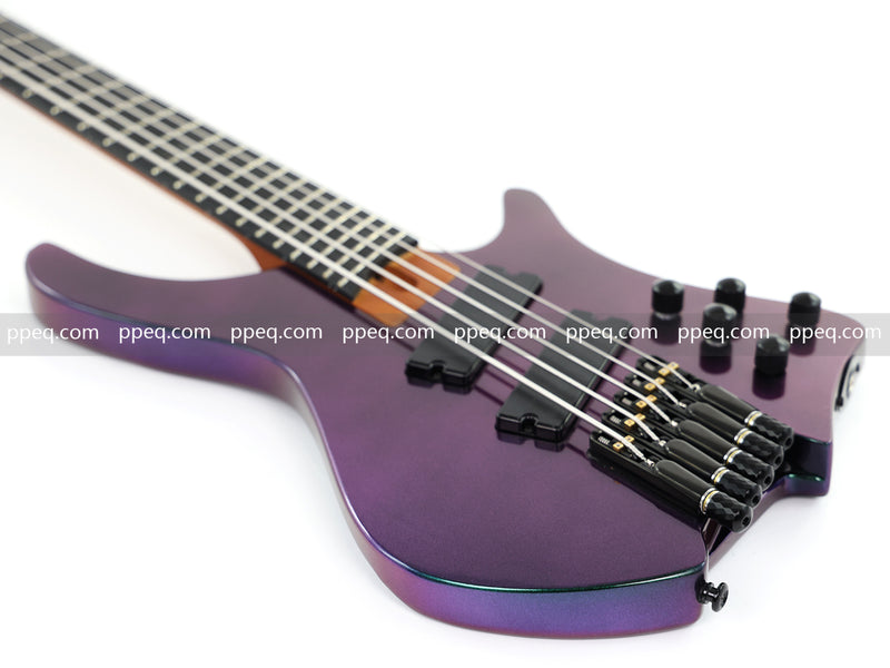Headless 5-String Multiscale Fanned-Fret Bass Guitar with Gloss Color-Shifting Finish (LYM-299)