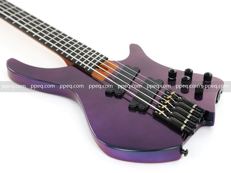 Headless 5-String Multiscale Fanned-Fret Bass Guitar with Gloss Color-Shifting Finish (LYM-299)