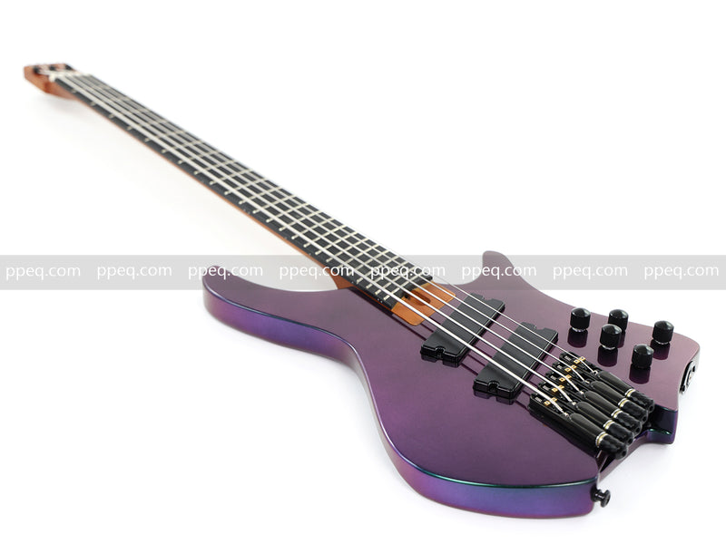 Headless 5-String Multiscale Fanned-Fret Bass Guitar with Gloss Color-Shifting Finish (LYM-299)