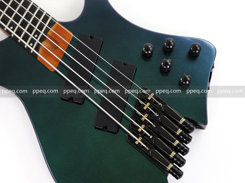 Headless 5-String Multiscale Fanned-Fret Bass Guitar with Gloss Color-Shifting Finish (LYM-299)