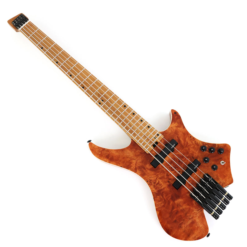 5-String Headless Electric Bass Guitar with Burl Maple Veneer Top (WTB-951)
