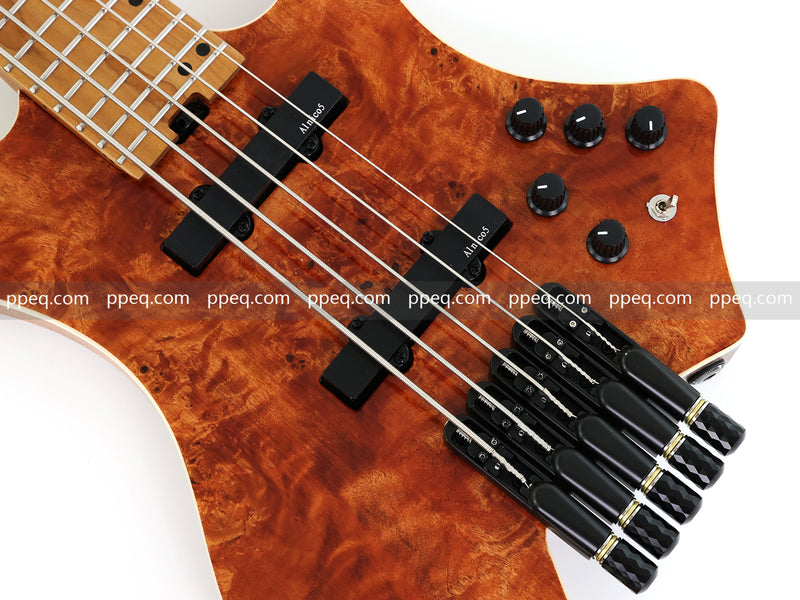 5-String Headless Electric Bass Guitar with Burl Maple Veneer Top (WTB-951)