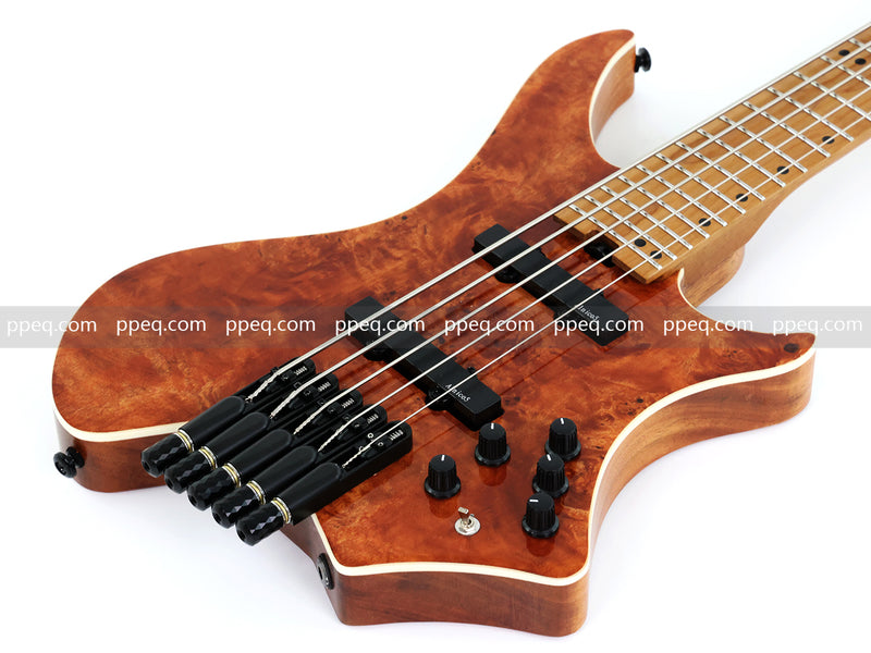 5-String Headless Electric Bass Guitar with Burl Maple Veneer Top (WTB-951)