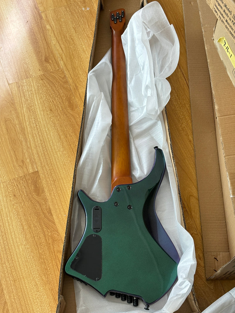 Headless 5-String Multiscale Fanned-Fret Bass Guitar with Gloss Color-Shifting Finish (LYM-299)