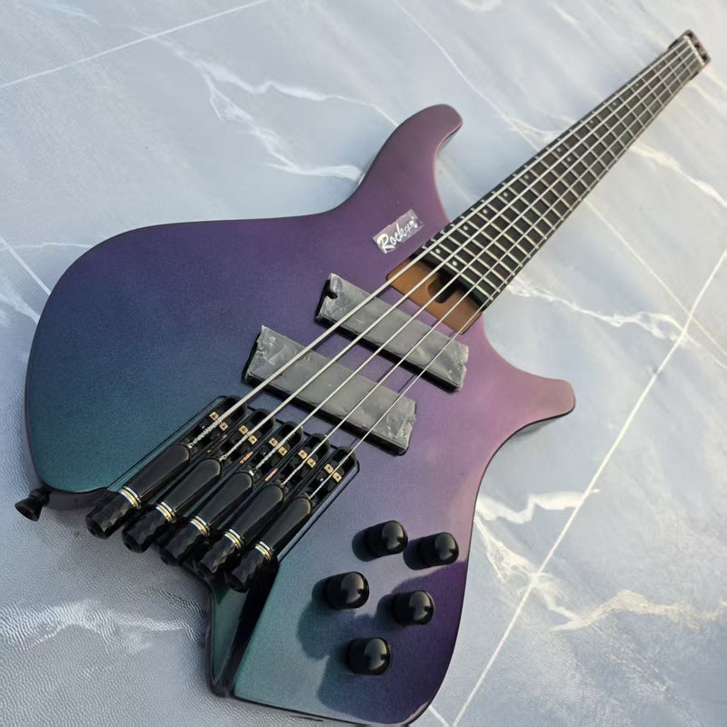 Headless 5-String Multiscale Fanned-Fret Bass Guitar with Gloss Color-Shifting Finish (LYM-299)