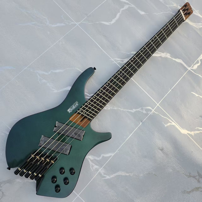 Headless 5-String Multiscale Fanned-Fret Bass Guitar with Gloss Color-Shifting Finish (LYM-299)