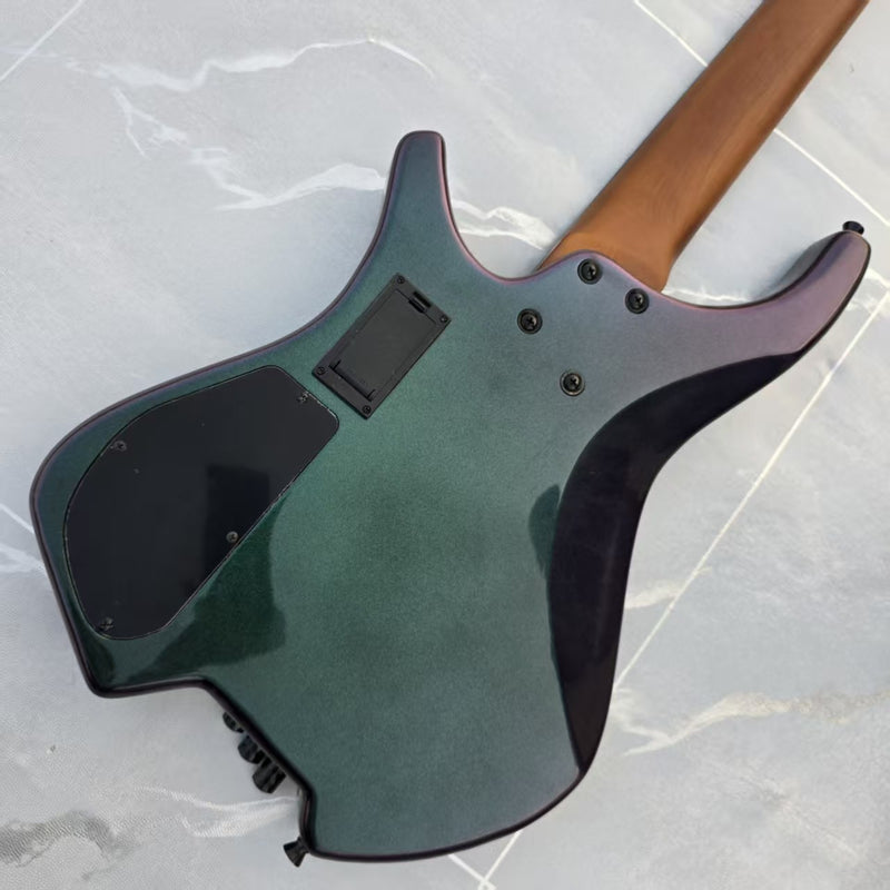 Headless 5-String Multiscale Fanned-Fret Bass Guitar with Gloss Color-Shifting Finish (LYM-299)