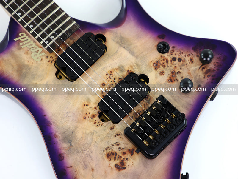 6-String Headless Electric Guitar with Burl Maple Veneer Top (YY-644)