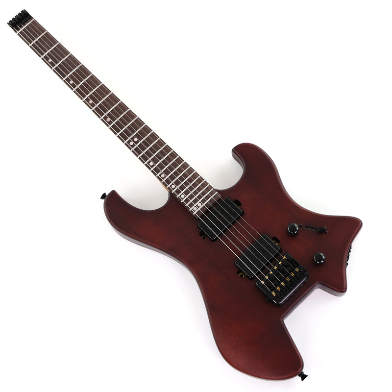 6-String Solid Body Headless Electric Guitar with Matte Dark Cherry Red Finish (HY-2542)