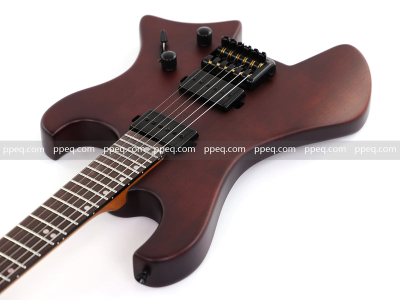 6-String Solid Body Headless Electric Guitar with Matte Dark Cherry Red Finish (HY-2542)