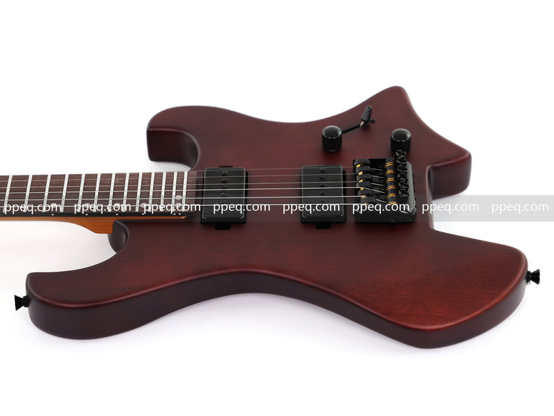 6-String Solid Body Headless Electric Guitar with Matte Dark Cherry Red Finish (HY-2542)