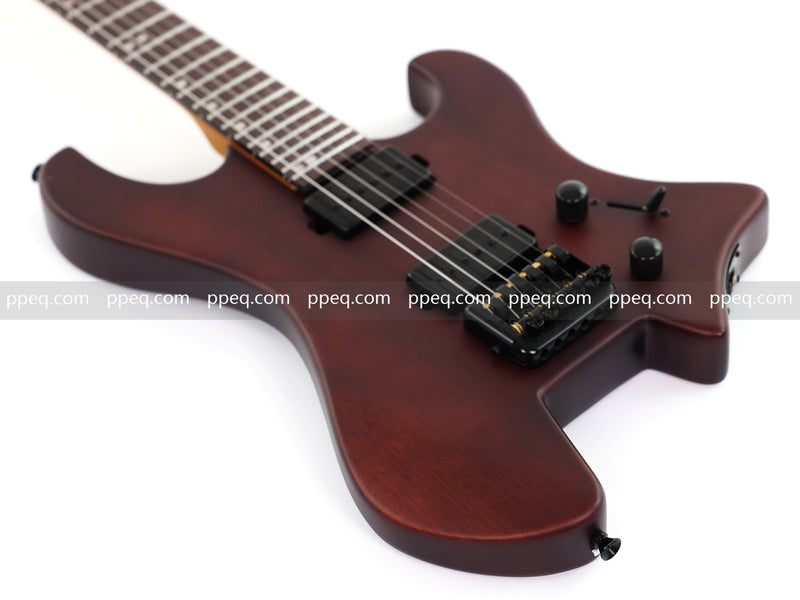 6-String Solid Body Headless Electric Guitar with Matte Dark Cherry Red Finish (HY-2542)
