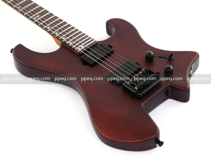 6-String Solid Body Headless Electric Guitar with Matte Dark Cherry Red Finish (HY-2542)