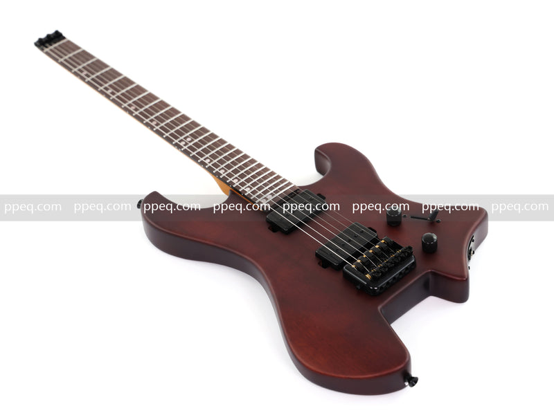 6-String Solid Body Headless Electric Guitar with Matte Dark Cherry Red Finish (HY-2542)