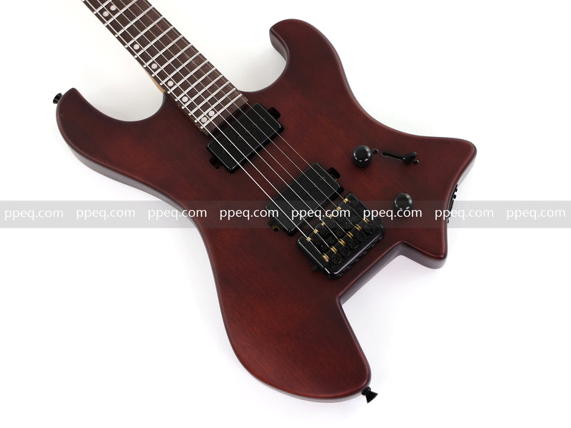 6-String Solid Body Headless Electric Guitar with Matte Dark Cherry Red Finish (HY-2542)