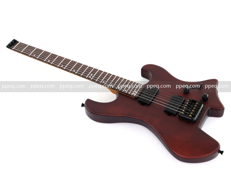 6-String Solid Body Headless Electric Guitar with Matte Dark Cherry Red Finish (HY-2542)