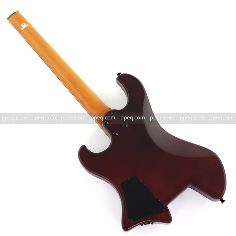 6-String Solid Body Headless Electric Guitar with Matte Dark Cherry Red Finish (HY-2542)