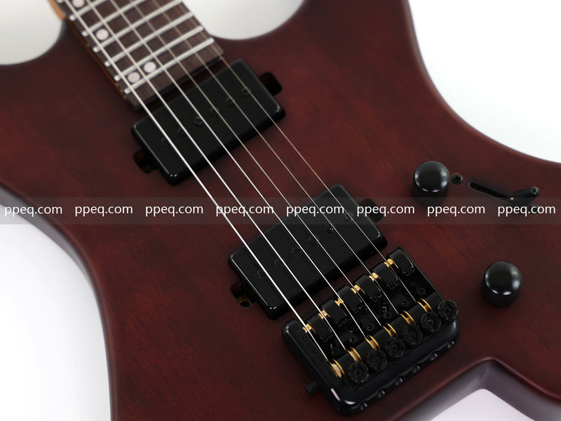 6-String Solid Body Headless Electric Guitar with Matte Dark Cherry Red Finish (HY-2542)