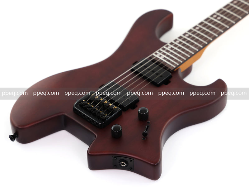 6-String Solid Body Headless Electric Guitar with Matte Dark Cherry Red Finish (HY-2542)