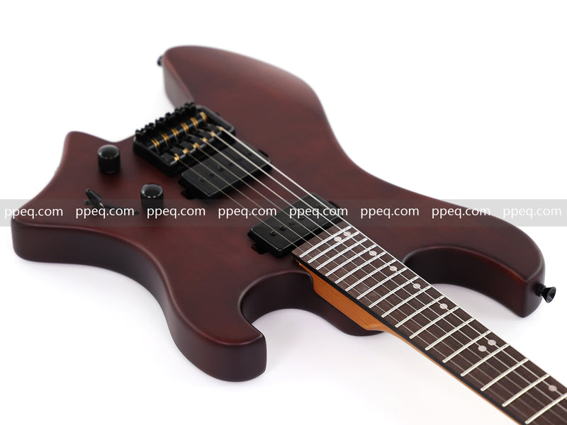 6-String Solid Body Headless Electric Guitar with Matte Dark Cherry Red Finish (HY-2542)