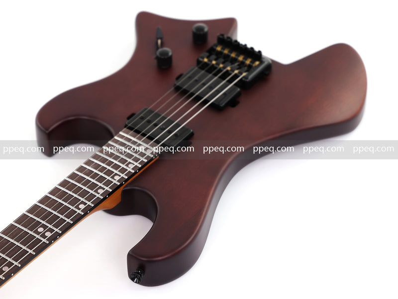 6-String Solid Body Headless Electric Guitar with Matte Dark Cherry Red Finish (HY-2542)