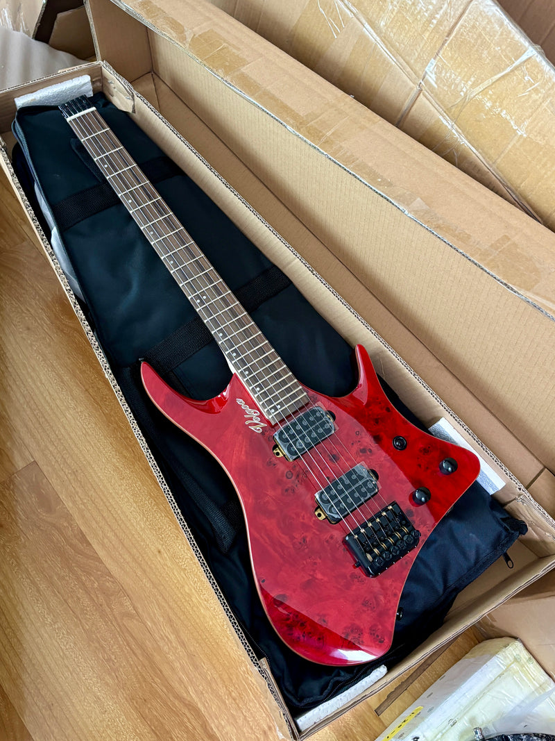 6-String Headless Electric Guitar with Burl Maple Veneer Top (YY-643)