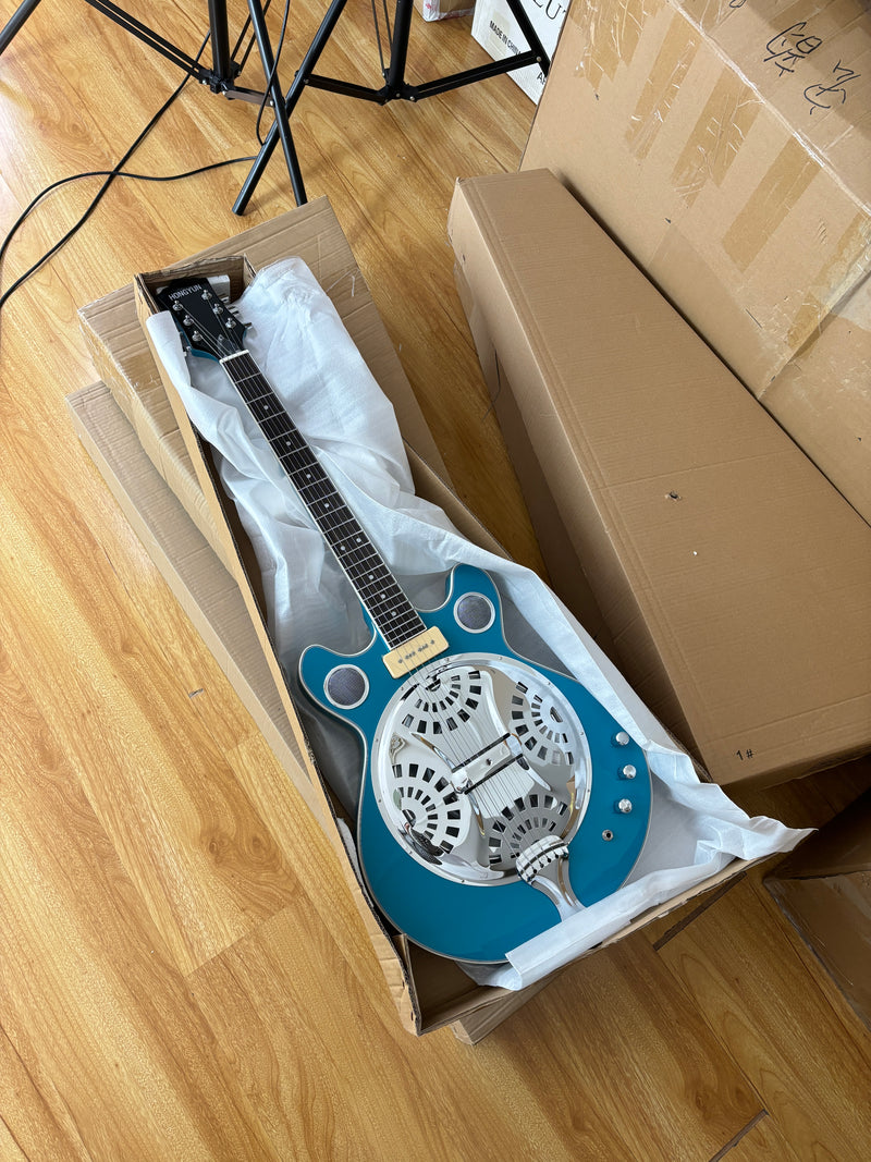 6-String Resonator Electric Guitar with Gloss Turquoise Blue Finish (HY-2545)