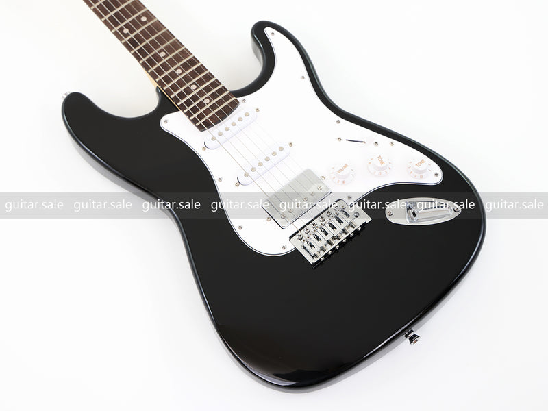 6-String ST-Style Electric Guitar with Gloss Black Finish (PHY-161F, Fast Shipping, Tariff-free)