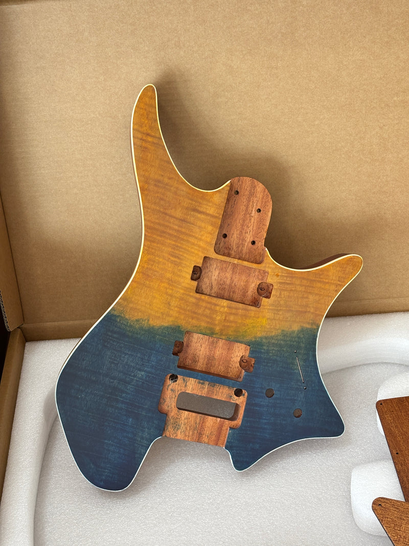 6 String Headless Solid Mahogany Electric Guitar Body with Satin Finish (YMB-053)