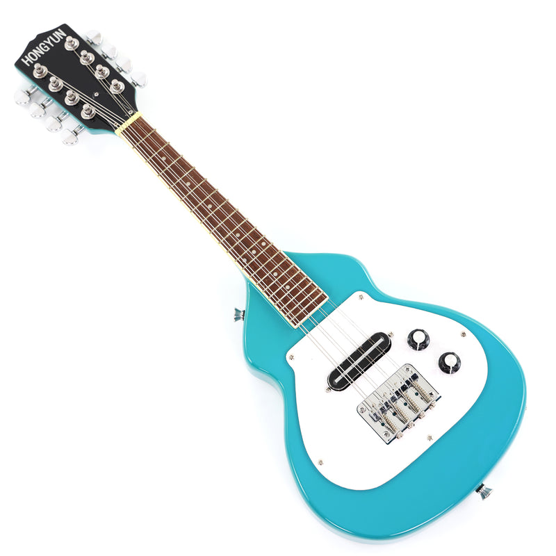 8-String Shorty Solid Body Electric Guitar with Gloss Turquoise Blue Finish (HY-2528)