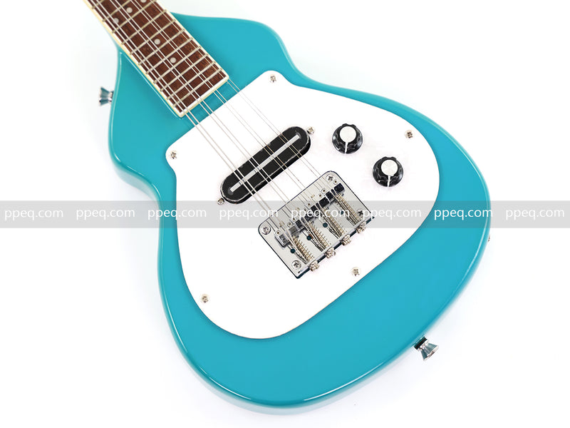 8-String Shorty Solid Body Electric Guitar with Gloss Turquoise Blue Finish (HY-2528)