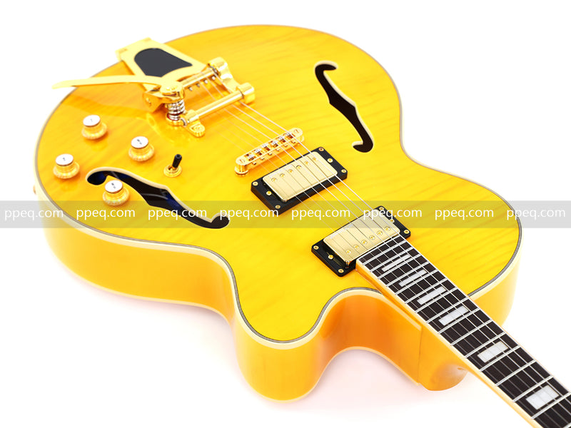 ES-Style Semi-Hollow Body Jazz Electric Guitar with Flamed Maple Veneer (HY-2549)