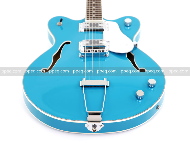 ES-Style Semi-Hollow Body Electric Guitar with Gloss Bright Turquoise Finish (HY-2548)