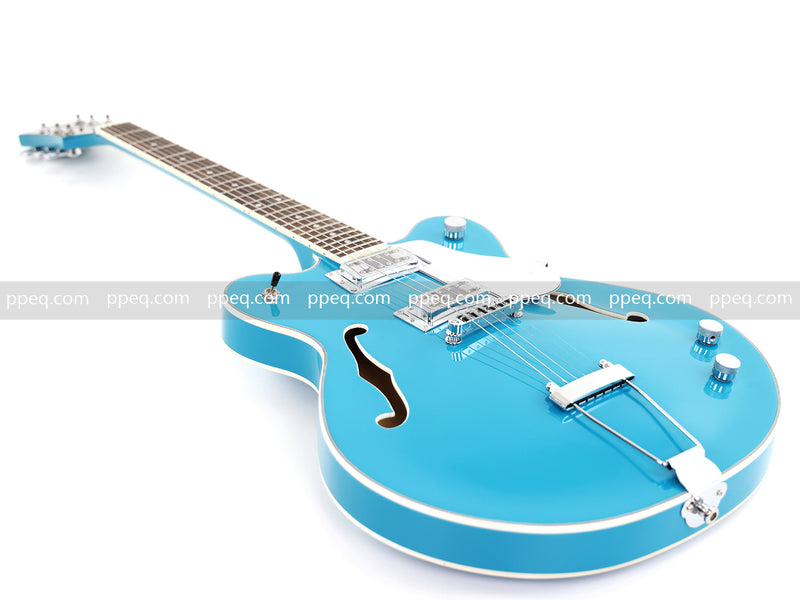 ES-Style Semi-Hollow Body Electric Guitar with Gloss Bright Turquoise Finish (HY-2548)