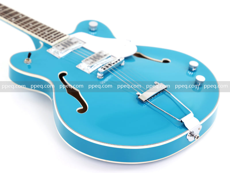 ES-Style Semi-Hollow Body Electric Guitar with Gloss Bright Turquoise Finish (HY-2548)