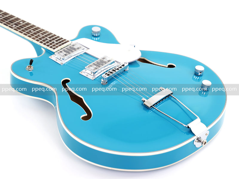 ES-Style Semi-Hollow Body Electric Guitar with Gloss Bright Turquoise Finish (HY-2548)