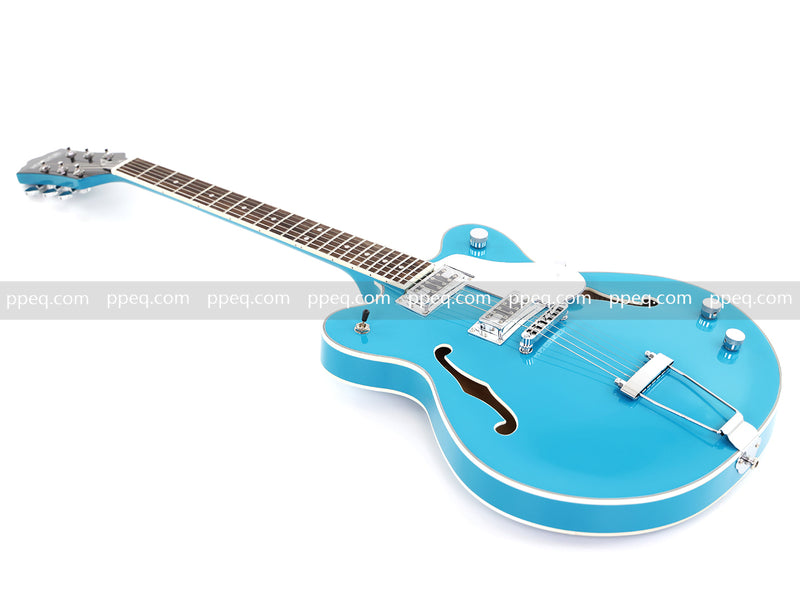 ES-Style Semi-Hollow Body Electric Guitar with Gloss Bright Turquoise Finish (HY-2548)