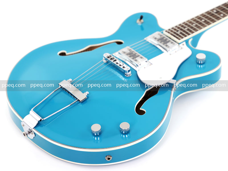 ES-Style Semi-Hollow Body Electric Guitar with Gloss Bright Turquoise Finish (HY-2548)